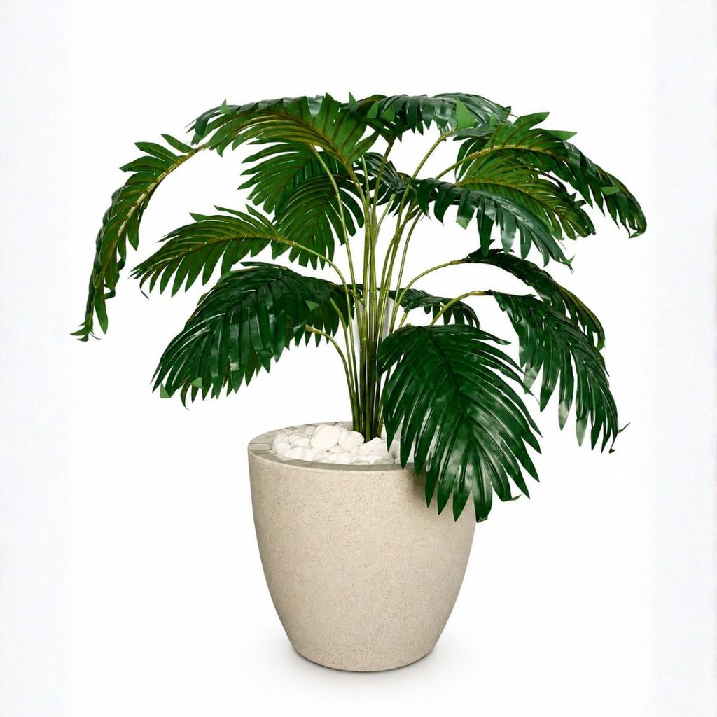 Palmeira Artifical + Vaso Polietileno Completo Cores Acompanha Pedras Decorativas