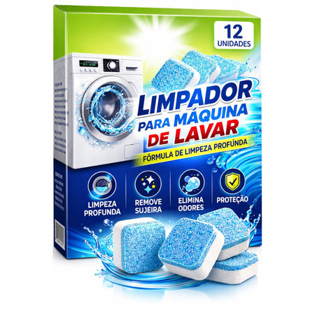 KIT 12/24 Pastilhas para Limpeza de Máquinas de Lavar Roupas Efervescentes Multifuncional