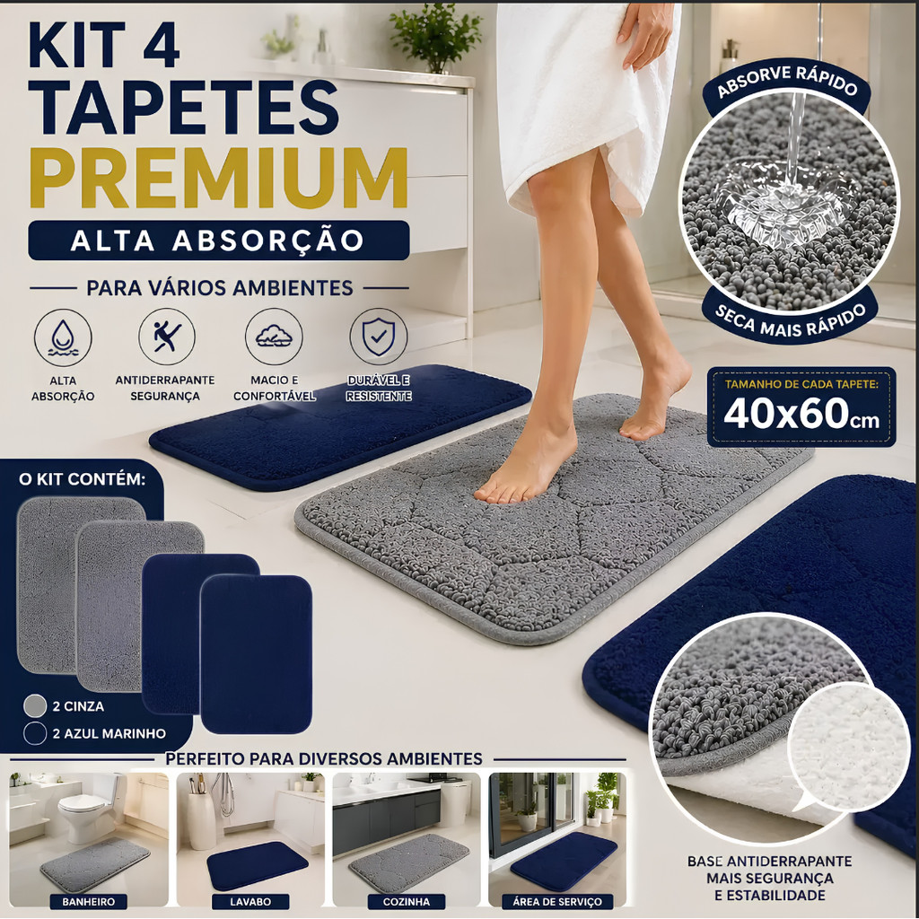 TAPETE DE BANHEIRO KIT 4