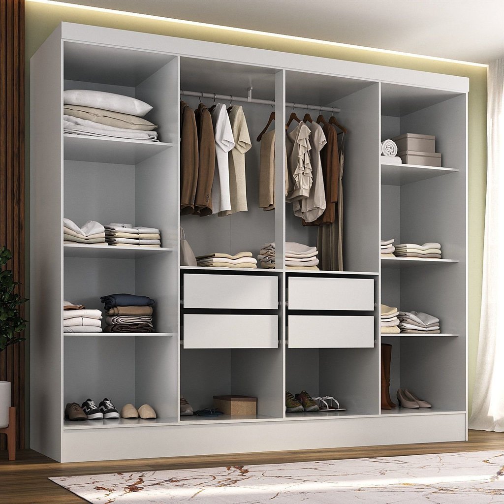 Closet Casal 100% MDF 4 Gavetas Jatobá Yescasa Branco Branco