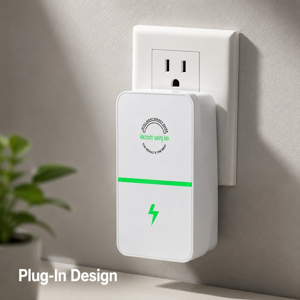 Dispositivo De Economia De Energia Inteligente Verde Branco De 1 Unidade Com Design De Plugue Lateral Para Tomadas Inter — imagem 2 de 2