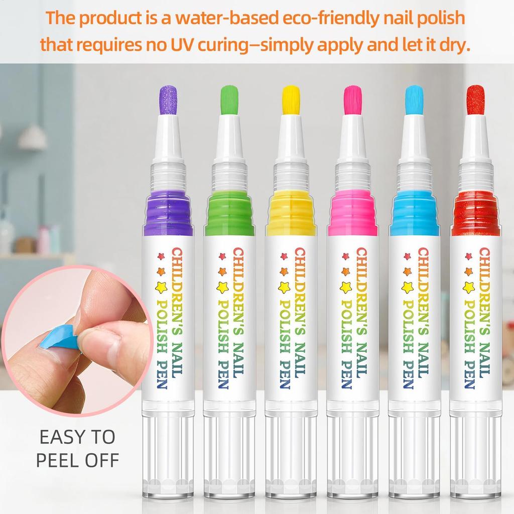 Canetas De Pintura De Unhas Para Crianças , 6 Cores , À Prova D'água , Descascar , Secagem Rápida , Desenho