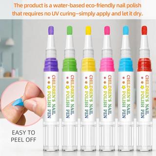 Canetas De Pintura De Unhas Para Crianças , 6 Cores , À Prova D'água , Descascar , Secagem Rápida , Desenho