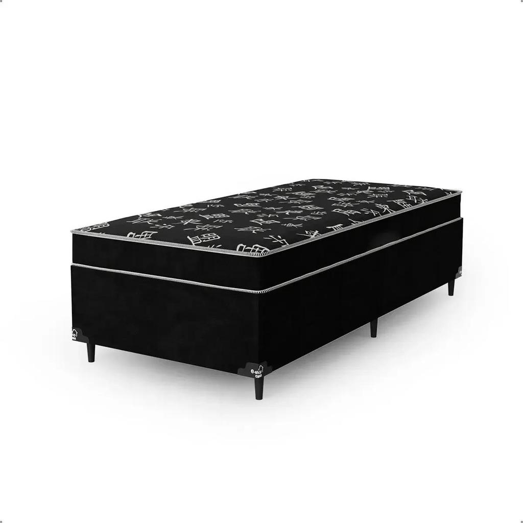 Cama Box Solteiro Conjugado Ortopédico 52x88x188cm Suede Preto