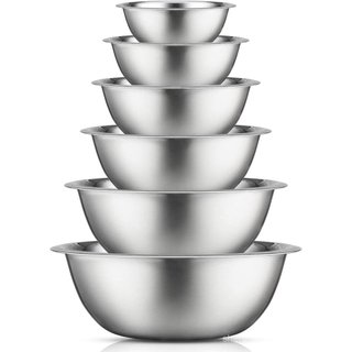 Conjunto de Tigelas de Mistura em Aço Inoxidável JoyJolt - 6 Peças, de 5qt a 0.5qt, Ideal para Cozinha, Culinária, Confe