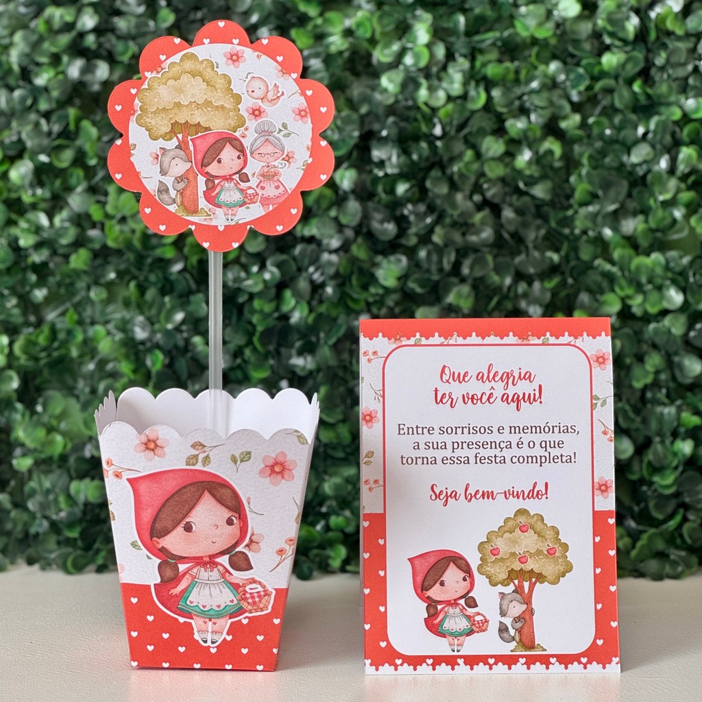 Centros de mesa + Plaquinhas CHAPEUZINHO VERMELHO festa infantis lembrancinhas de aniversario decoração personalizados