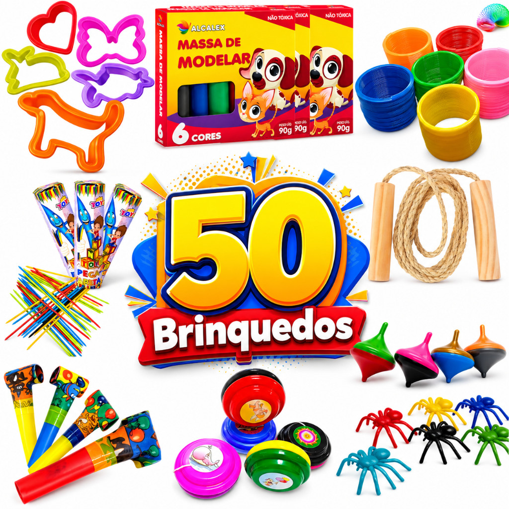 Kit 50 Brinquedos Lembrancinha Presente Festa Infantil Sacolinha Surpresa Aniversário