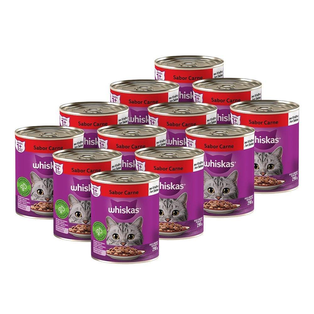 Kit 12 Latas de Ração para Gato Whiskas Premium - Patê de Carne 290g