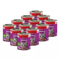 Kit 12 Latas de Ração para Gato Whiskas Premium - Patê de Carne 290g