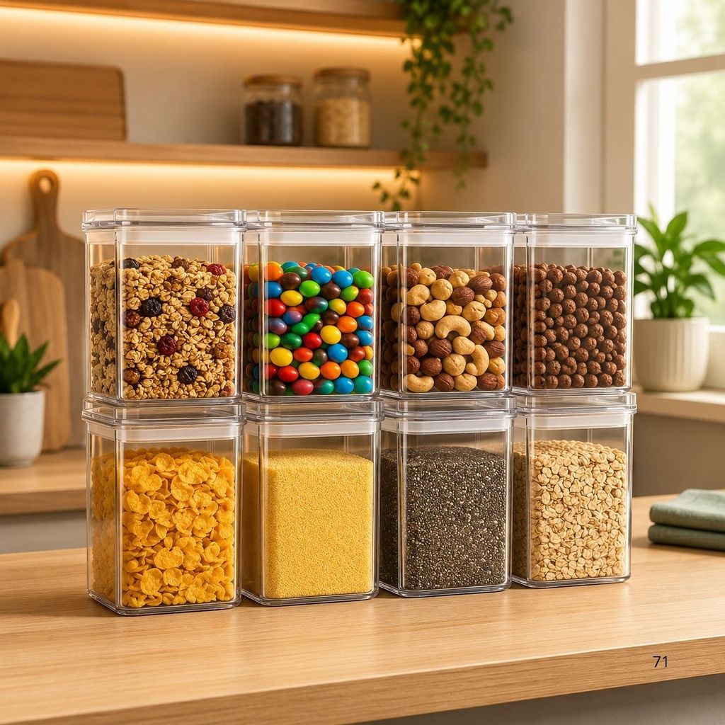 Kit 8 Potes Herméticos Cristal 1L Organizador De Cozinha Mantimentos Vedação BPA com Tampa Transparente