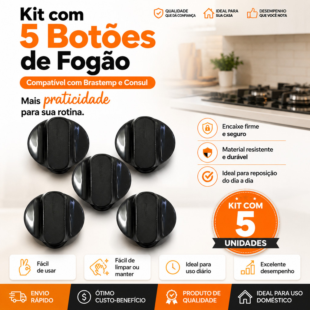 Kit 5un Botão de Fogão Brastemp Consul