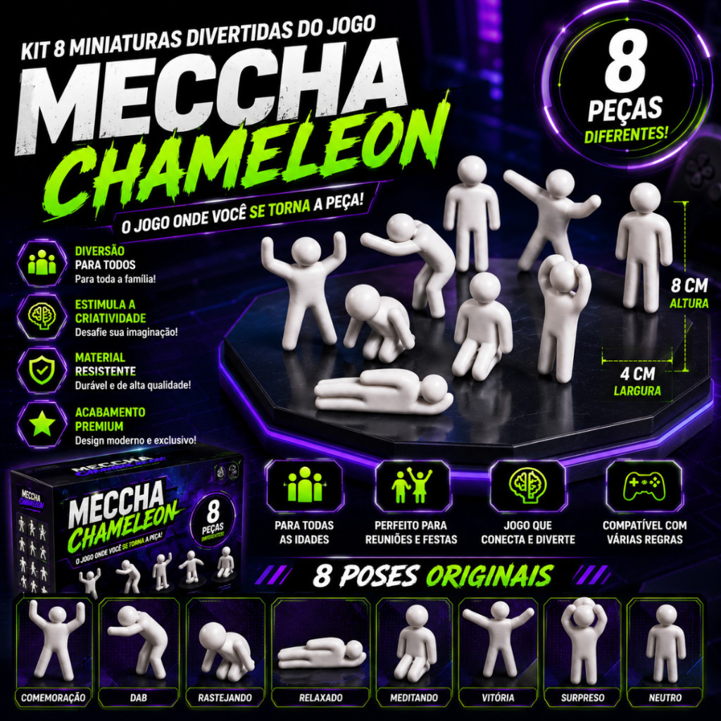 Kit 8 Bonecos Mecha Chameleon Miniaturas Articuláveis Anti Estresse Fidget para Pintura e Decoração