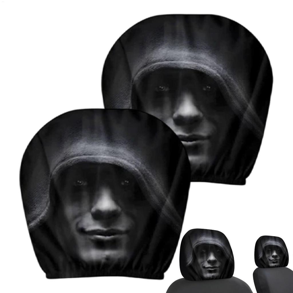 2 Pçs Horror Rosto Impresso Capa De Encosto De Cabeça Do Carro Universal Elástico Poliéster Lavável Fronha Halloween
