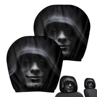 2 Pçs Horror Rosto Impresso Capa De Encosto De Cabeça Do Carro Universal Elástico Poliéster Lavável Fronha Halloween