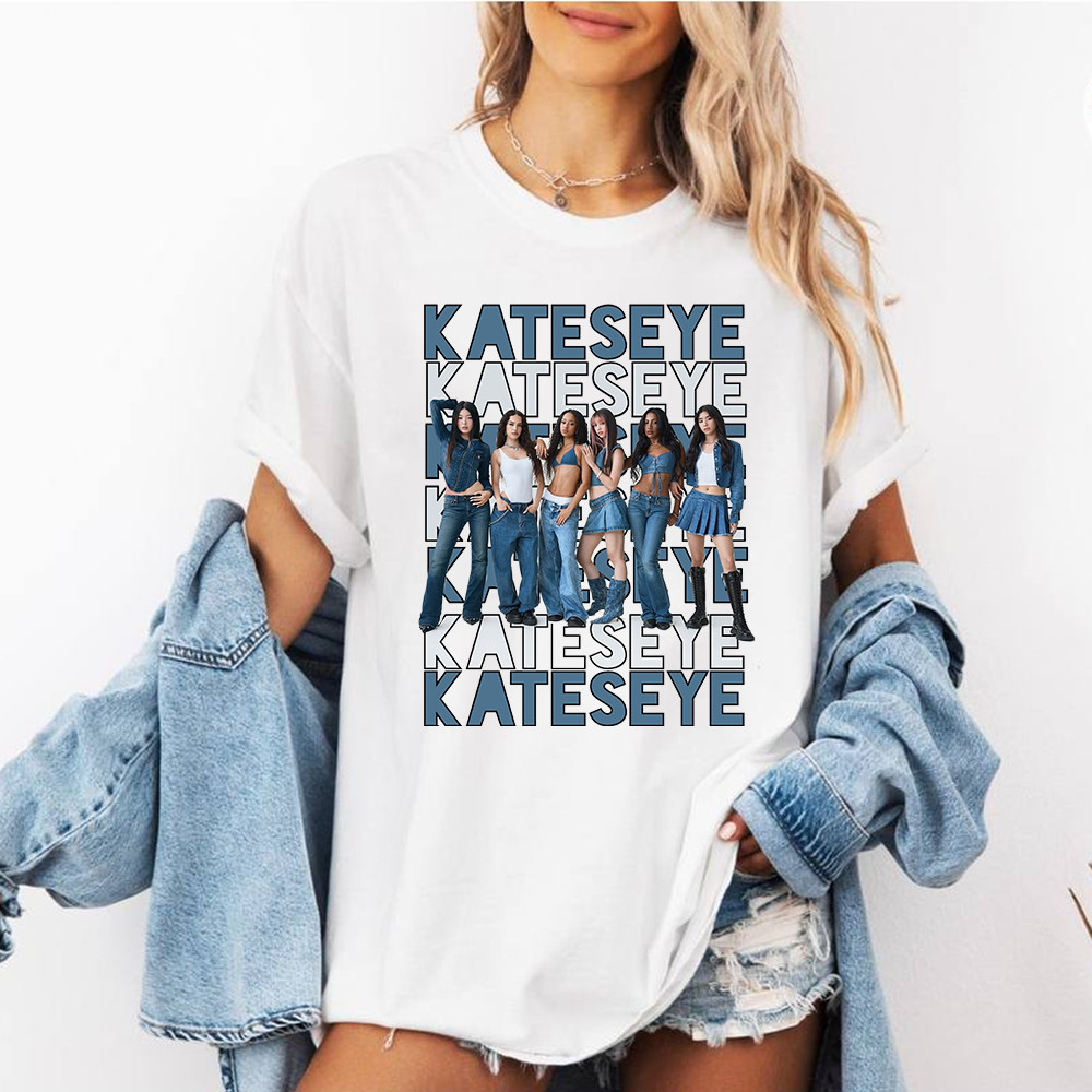 [Camiseta Premium em Algodão Puro]TT Feminina Estampa KATSEYE Denim Aesthetic Collage K-pop T-shirt