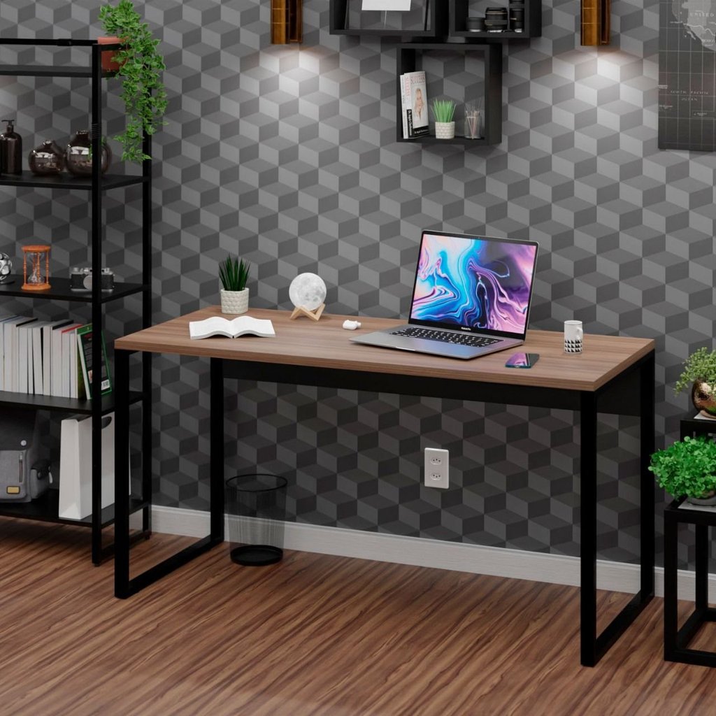 Escrivaninha Mesa Escritório Escrivaninha 150cm Industrial Nogal Marrom