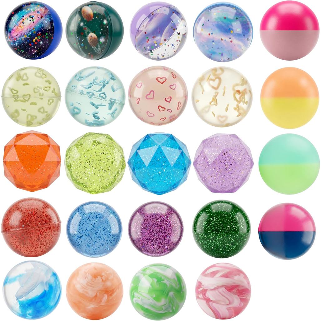 24 Bolas Saltitantes para Crianças, Tamanho 32mm (1,26 Polegadas), Bolas de Borracha de Alto Rebote com 6 Designs Multic