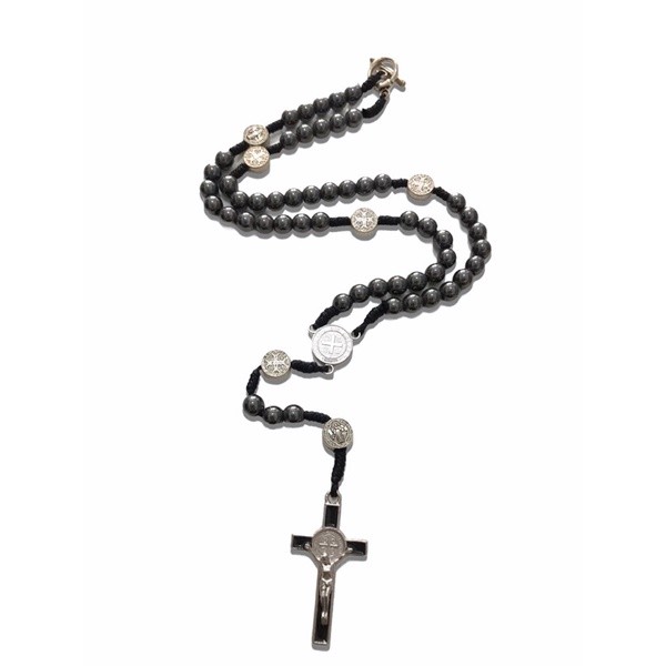 kit C/12 Terço Colar Pedra Hematita São Bento P Artigo Religioso