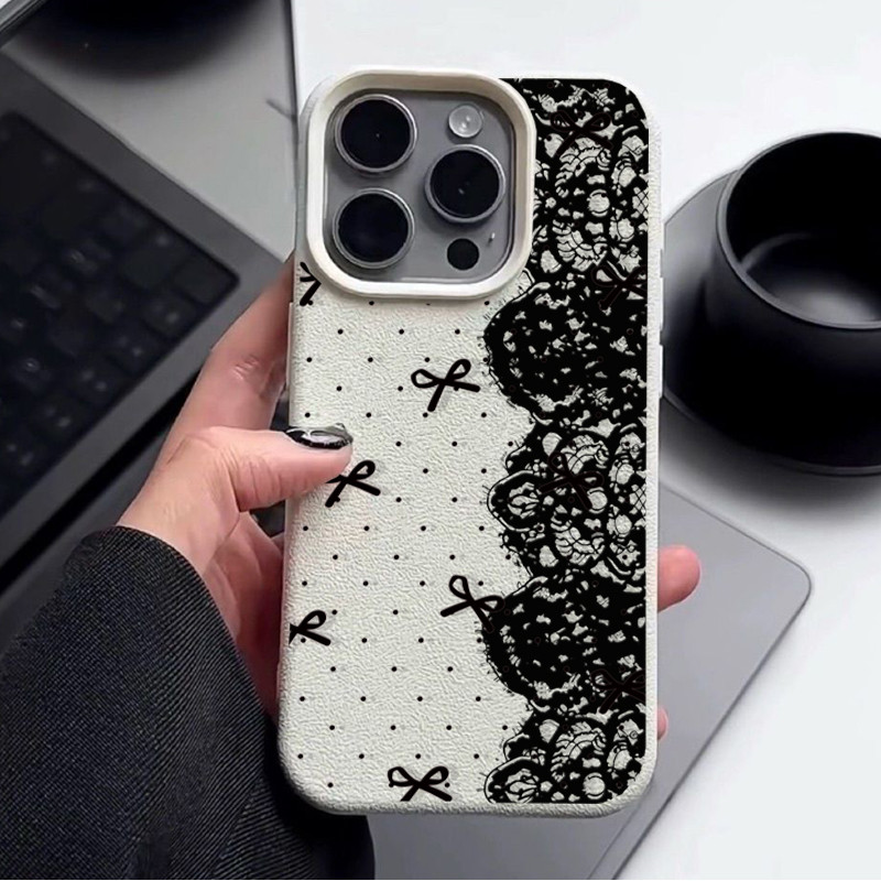 Retro Preto Laço Arco Polk Dot Caso De Celular Para Samsung Galaxy A57 A37 A27 A07 A17 A36 A26 A15 A52 A54 A36 A55 A35 A