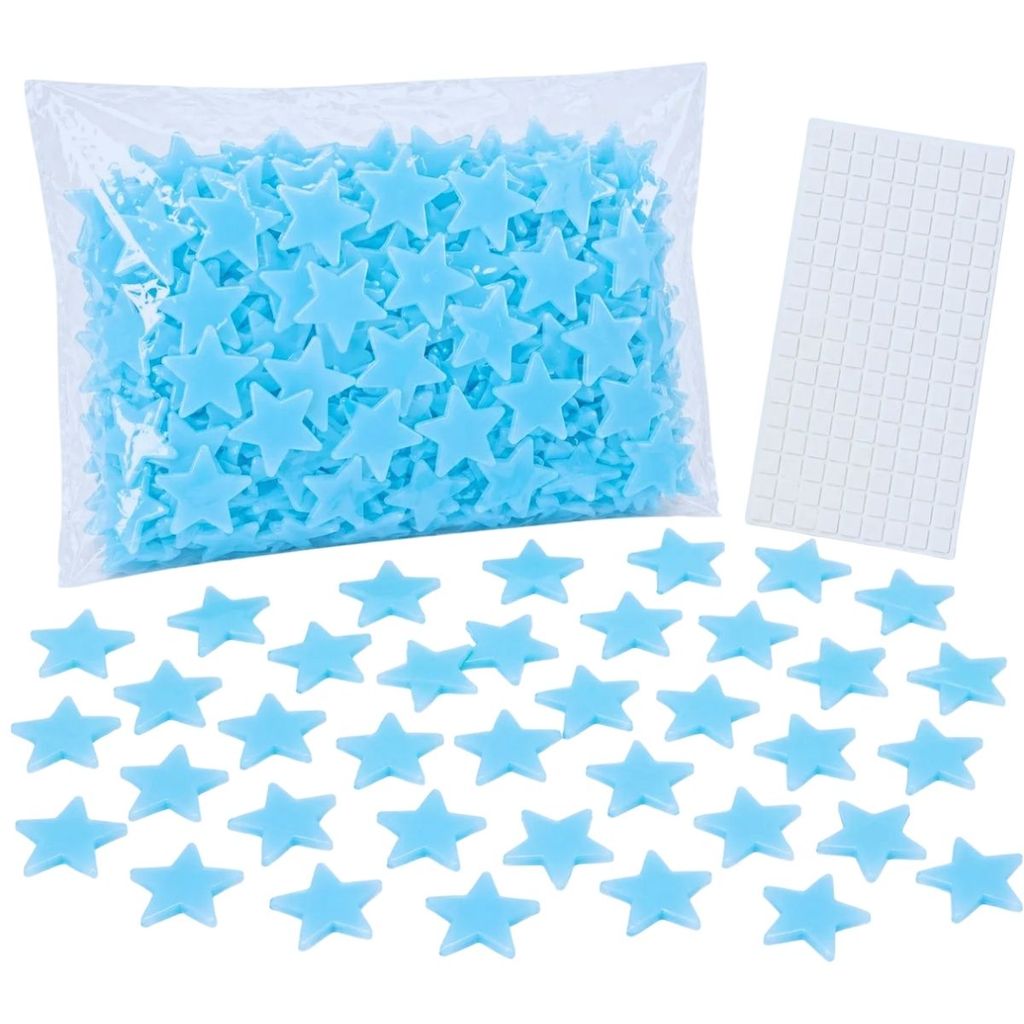 100 Estrelas Fluorescentes Azul Neon Brilha No Escuro Decoração Teto Adesivo De Parede Com Dupla Face