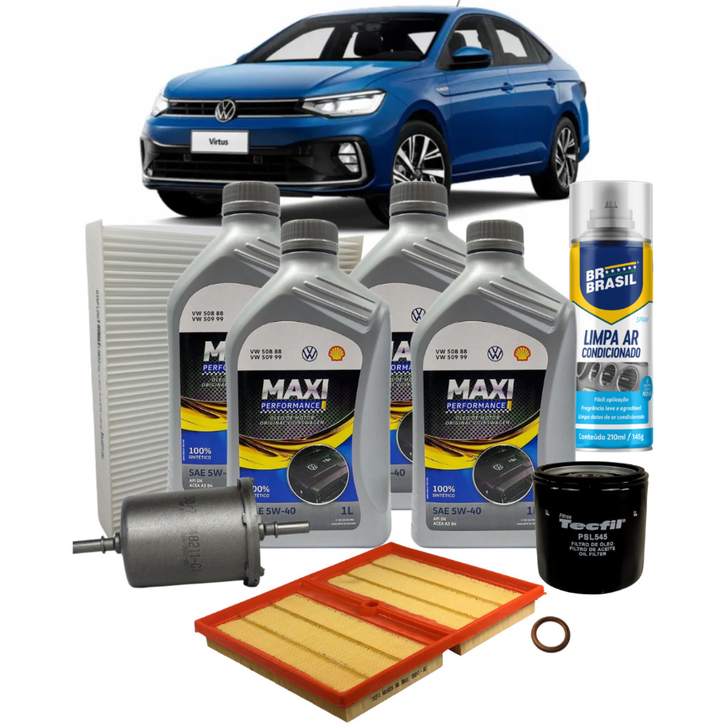 Kit Revisão Volkswagen Virtus 1.0 TSI 2018 em diante 4L 5w40 Sintético API SN Completo
