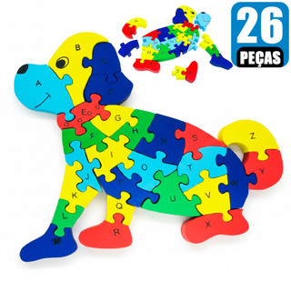 Quebra-Cabeça 3D de Madeira Cachorro Infantil Brinquedo Educativo Pedagógico Didático Criativo