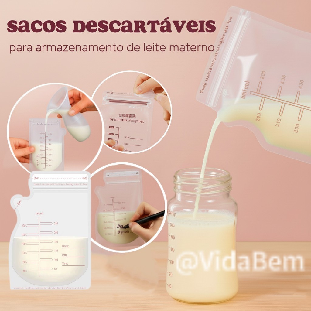 Kit 30/60/90 Disposable Breast Milk Collector Bags 250ml with Freezer Measuring Scale