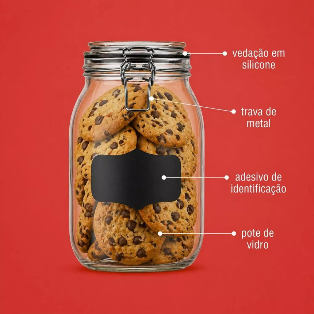 Kit 3 Potes De Vidro Hermetico Com Trava 500ml 700ml 2200ml Porta Condimentos · foto 2