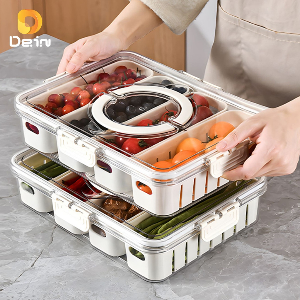 Caixa Organizadora de Alimentos Transparente Geladeira Empilhável Multiuso com Divisórias