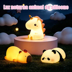 Luminária Capivara Panda Unicórnio Silicone LED Recarregável USB Sensor Toque Lâmpada Noturna