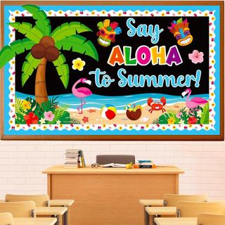 Conjunto de Decorações para Quadro de Avisos de Verão, Decoração de Sala de Aula com Palmeiras Tropicais para Maio e Jun