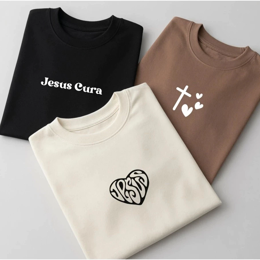 Kit 3 Camisetas Femininas Cristãs Jesus Cura Fé Estampadas Algodão Premium Gospel Evangélica — imagem 1