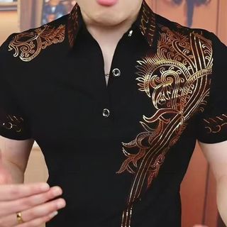 Asa dourada verão camiseta de alta qualidade bonito masculino All-Match lapela na moda negócios magro-ajuste influenciad
