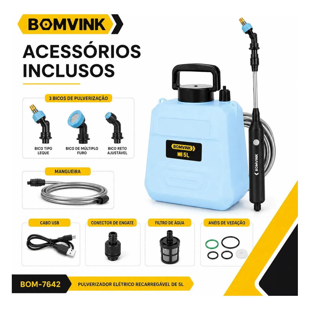 Pulverizador Elétrico 5L Bateria Recarregável Bomvink BOM-7642 Jardim Horta Agrícola Portátil — imagem 2 de 2