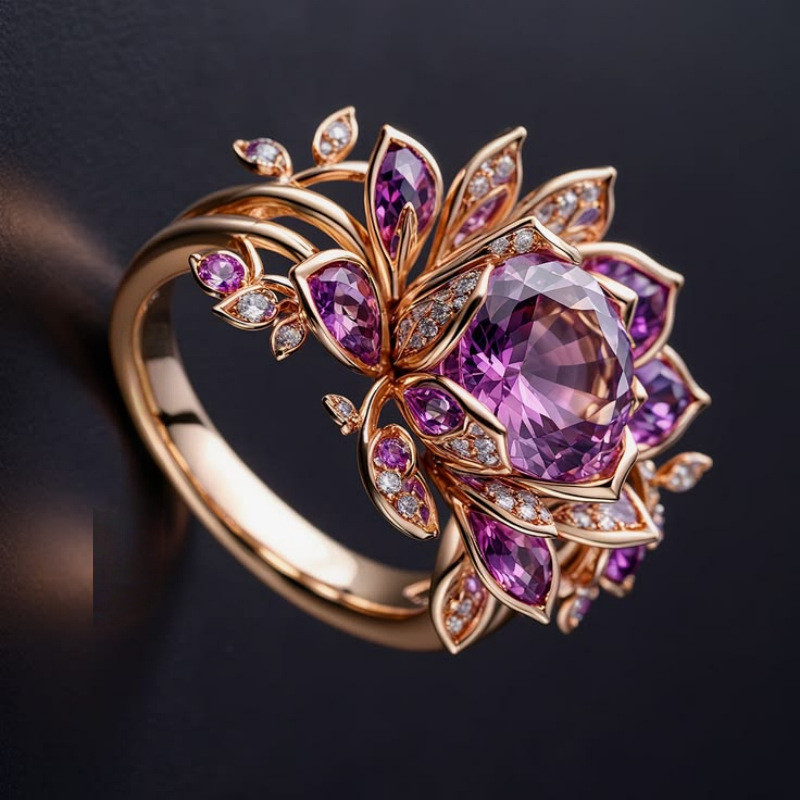 Anel feminino novo tipo de flor tridimensional de alto nível, anel de pulso leve, luxuoso e elegante — imagem 2 de 2