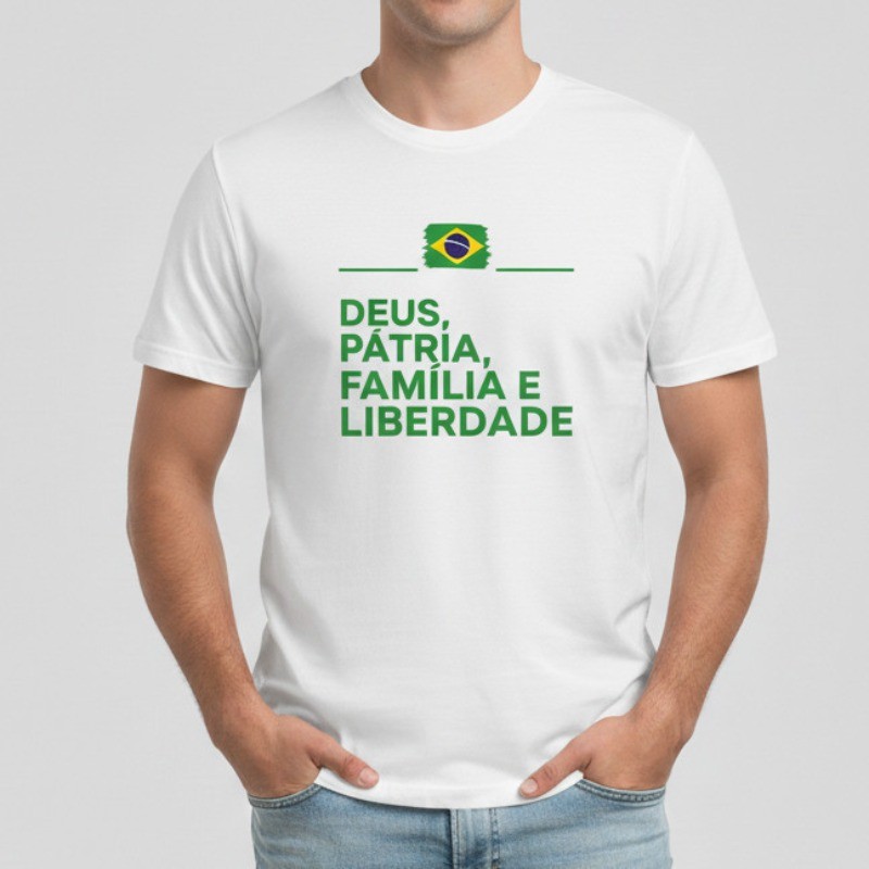 Camiseta Masculina Feminina Patriota Deus Pátria Família e Liberdade Brasil Bolsonaro Conservador Direita Entrega Rápida