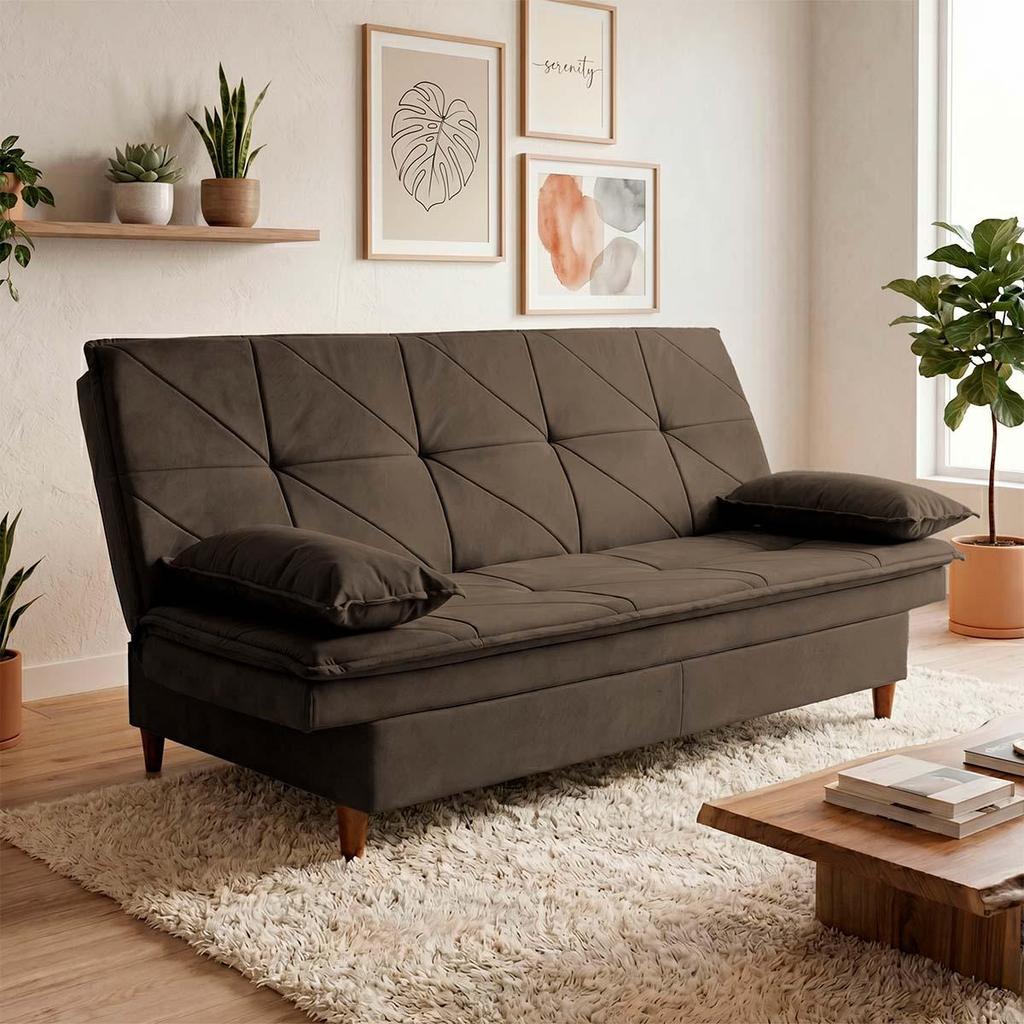Sofá Cama Pérsia 3 Lugares Suede Velut Marrom - King House