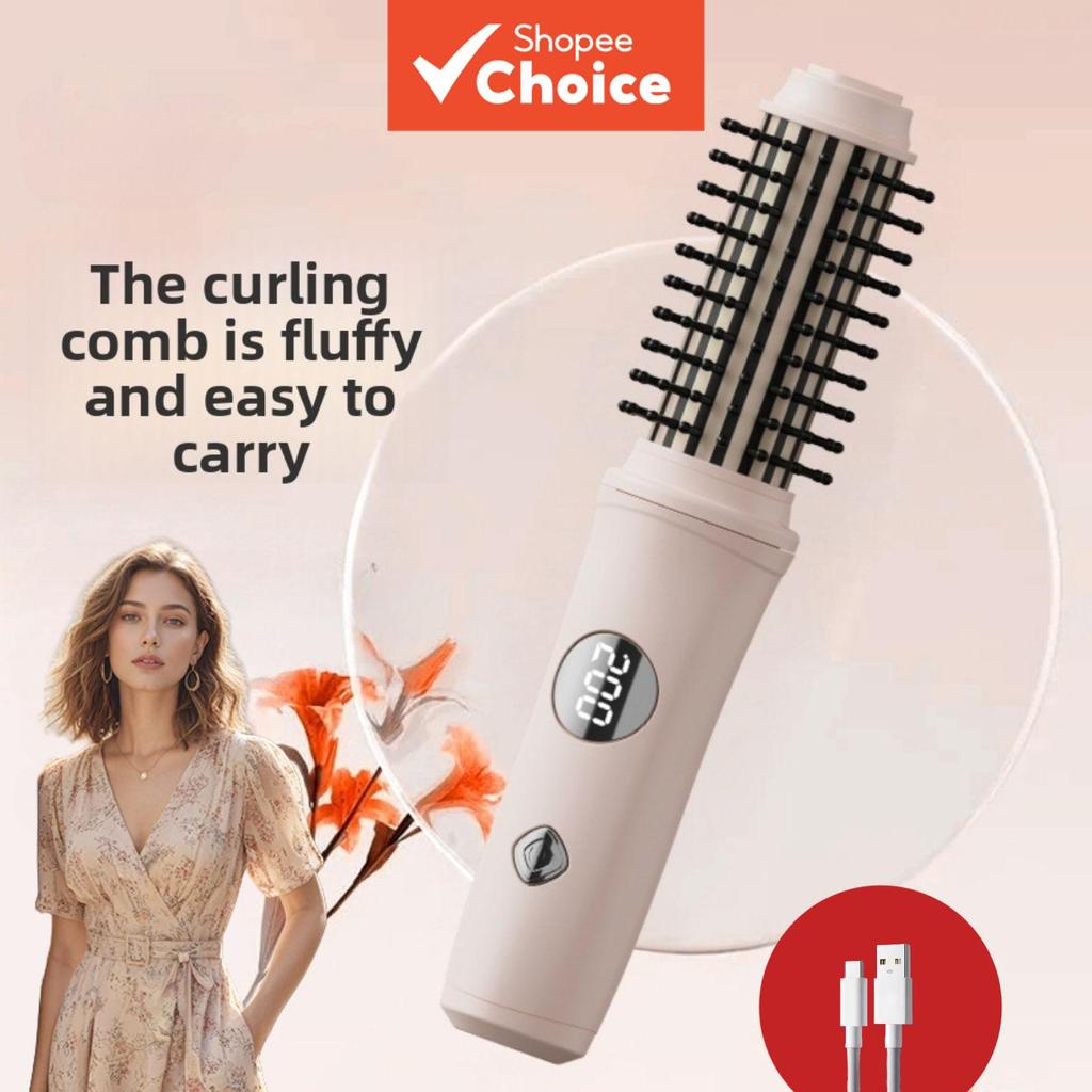 Escova Modeladora de Cabelo de Aquecimento Rápido Sem Fio Recarregável 3 em 1 Mini Modelador e Alisador Portátil para