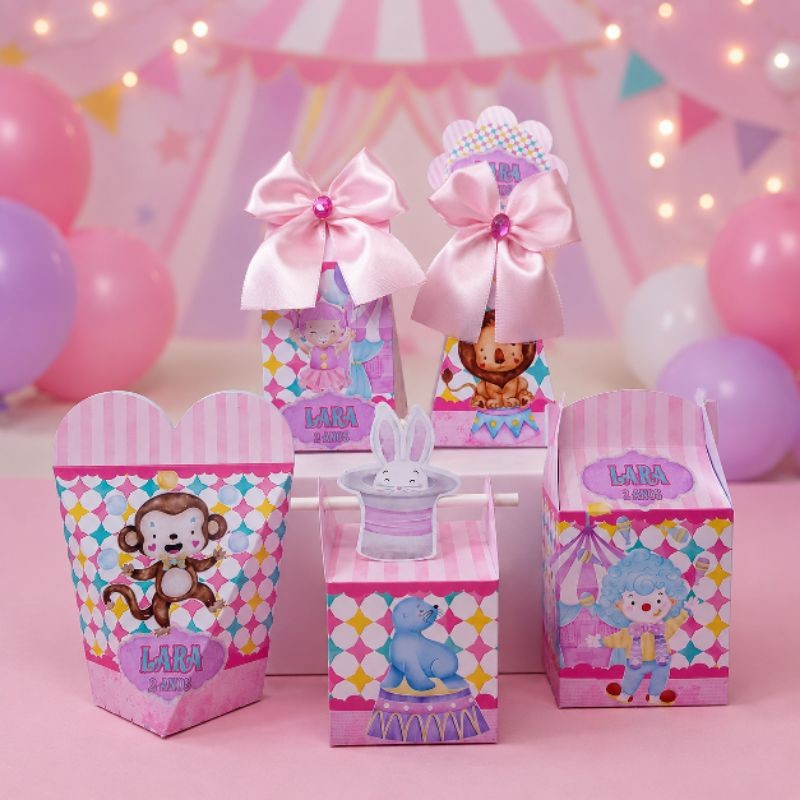 kit Caixas Circo Rosa Pegue e monte menina personalizada/lembrancinha/aniversário/festa infantil/Circo