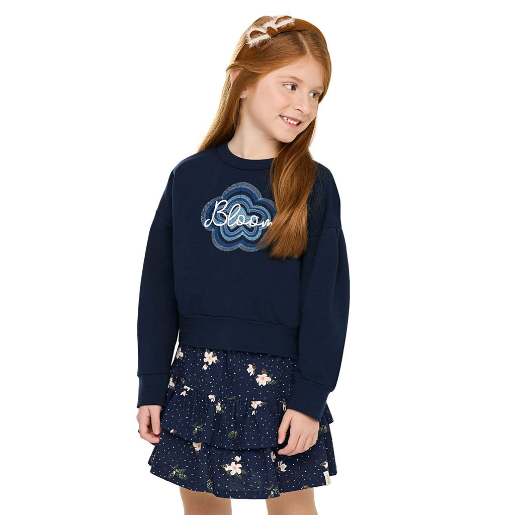 Conjunto Infantil Menina Bloom Com Babados Elian Azul