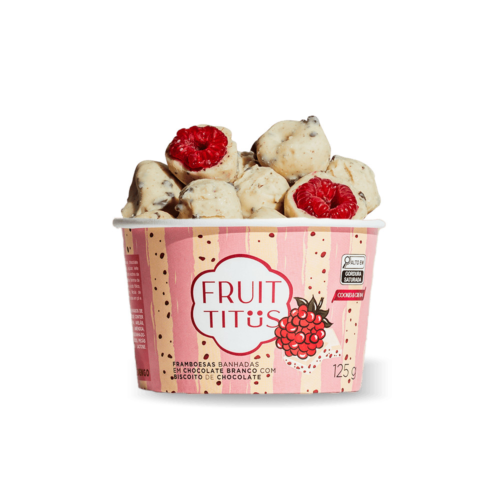Fruit-Titüs Framboesas banhadas em chocolate branco cookies`n cream 125g