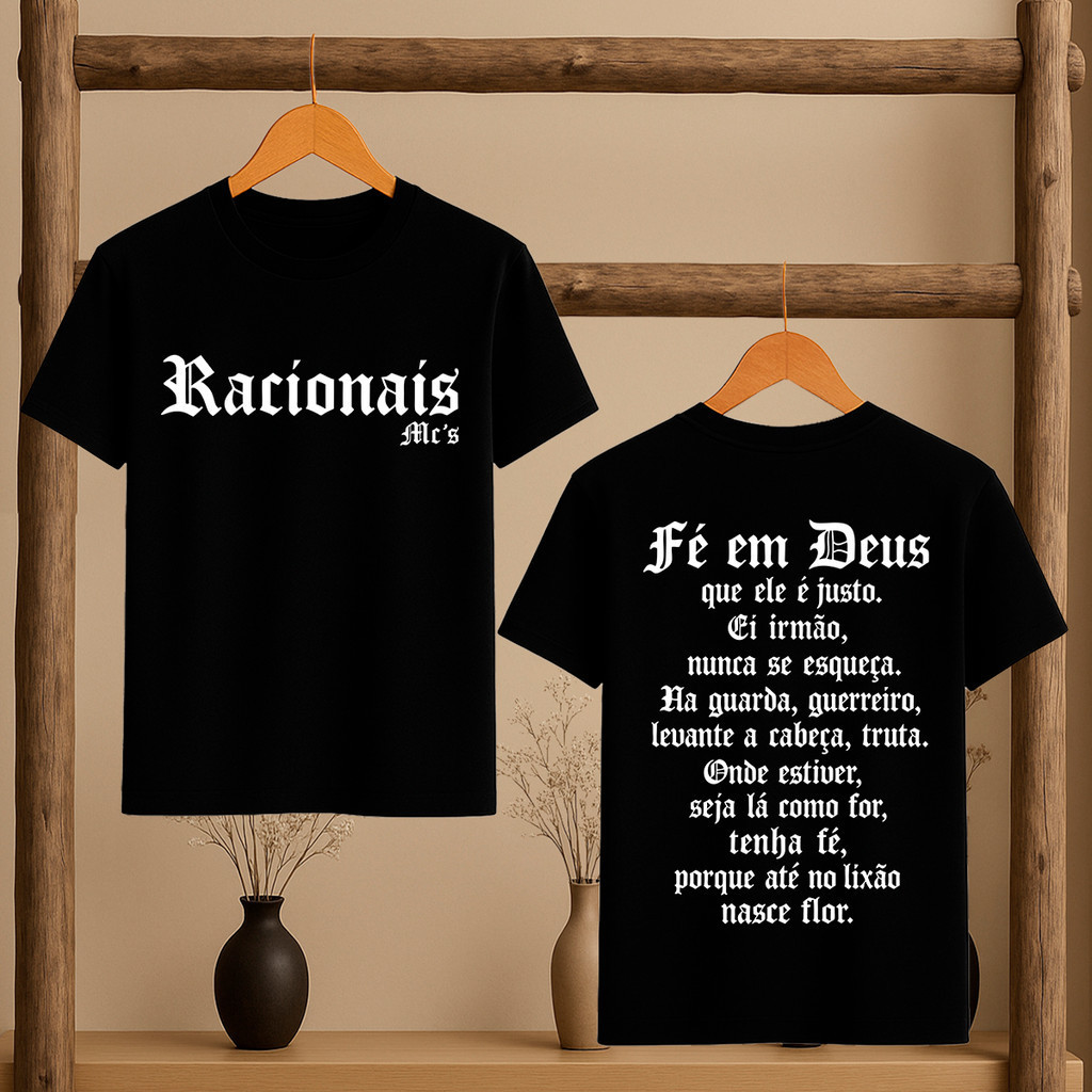 Camiseta Masculina Camisa Masculina Frases Racionais Mcs Camisa Masculina Fé em Deus Que Ele É Justo