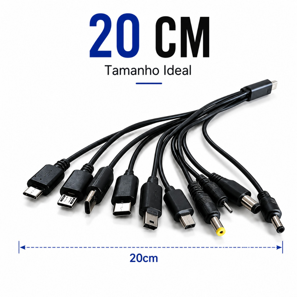 Cabo Carregador Universal 10 em 1 USB Multifuncional Compatível com MP3 MP4 PSP GPS e Celular