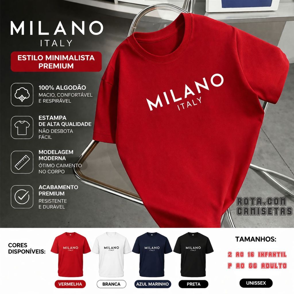 Camiseta Infantil MILANO ITALY Lançamento Premium Confortável Estilosa camisa 100% Algodão
