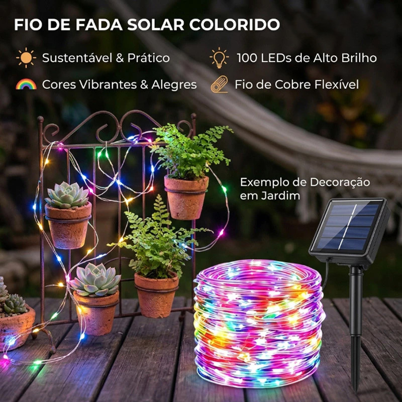 Luz Fada Solar Cordão LED À Prova D'Água 8 Funções Decoração Natal Árvore Jardim Externo 12m/22m/32m — imagem 2 de 2