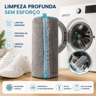 Saco de Lavagem para Sapatos com Zíper, Limpeza Sem Esforço, Protege Solas e Tecido dos Tênis