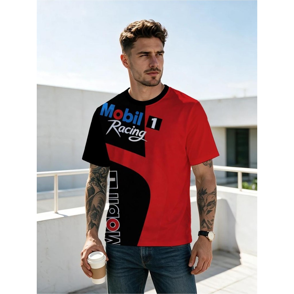 Camiseta masculina vermelha preta combinando com elementos de corrida de manga curta estilo esportivo Top exclusivo