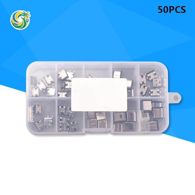 100 Pçs/Caixa 10 Modelos Tipo-C Carregamento USB Fazer Conectores Mix 6Pin E 16Pin Uso Para Telefone Kit De Reparo De Pr