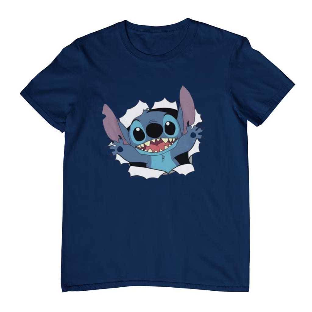 Camiseta Stitch Infantil e Adulta Unissex 100% Algodão Estampada Desenho Manga Curta Casual Confortável