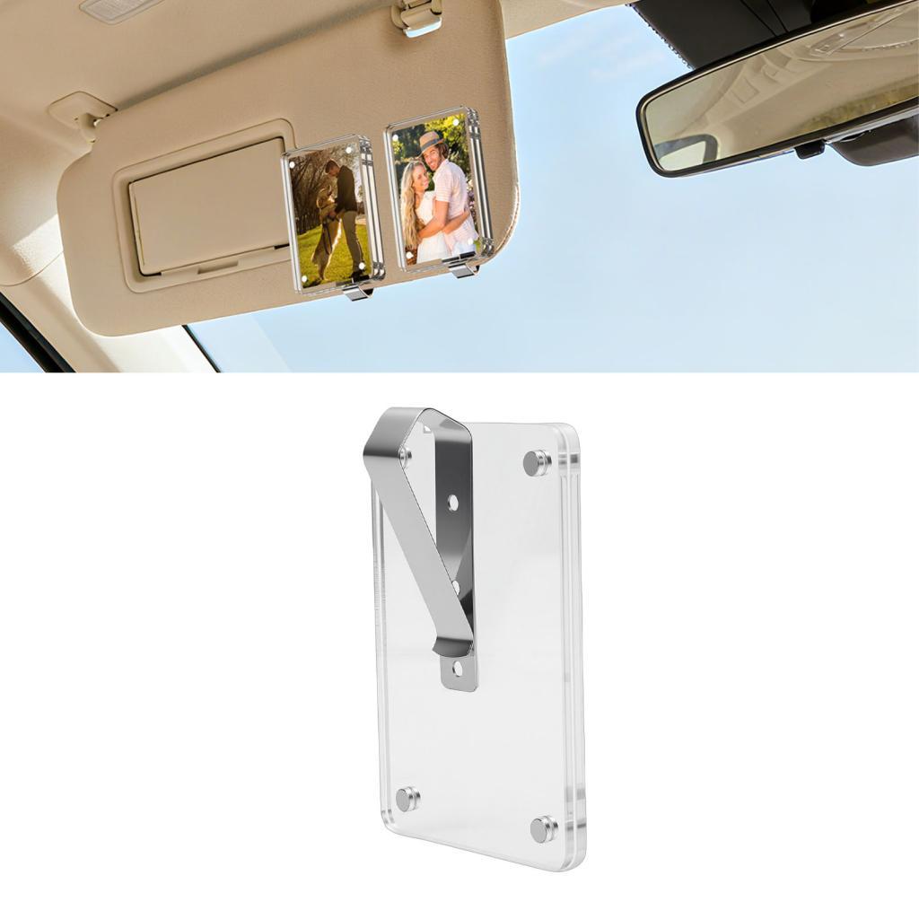 Aumotop suporte transparente para foto de carro, clipe magnético acrílico à prova de arranhões para viseira solar,